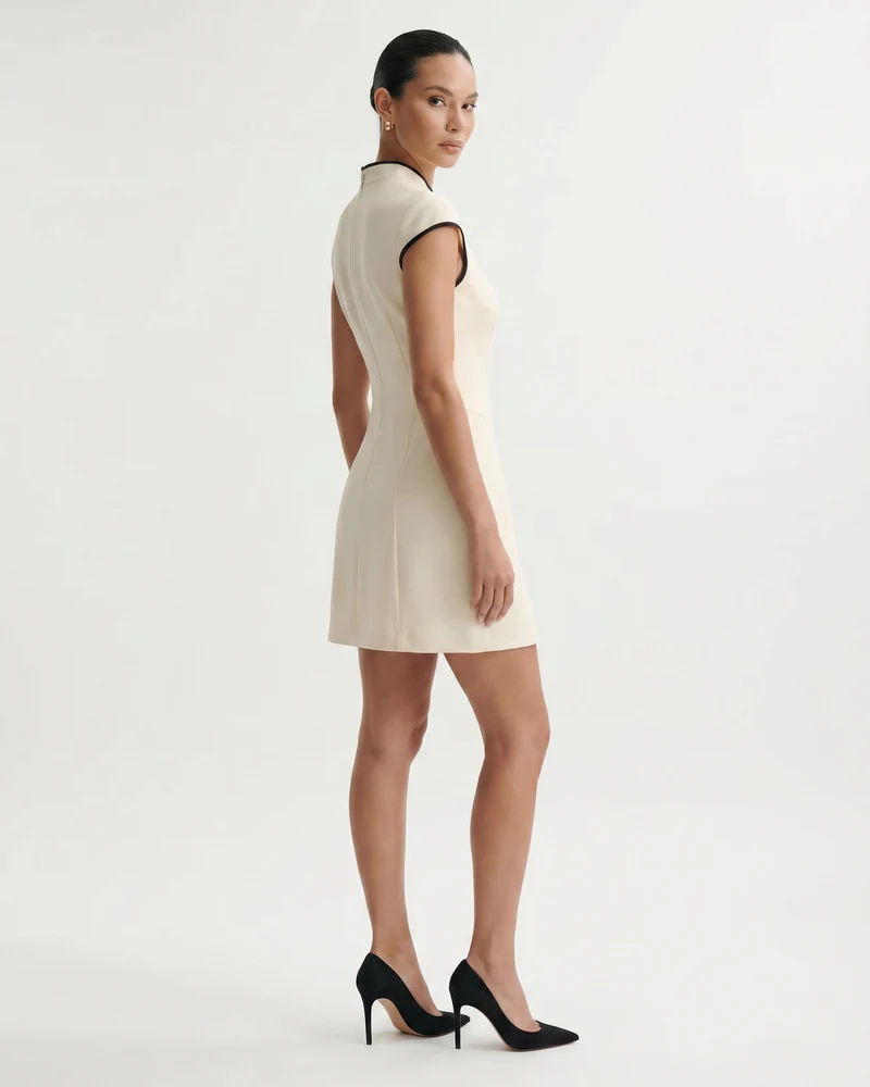 White Black Lined Mini Dress Sleeveless