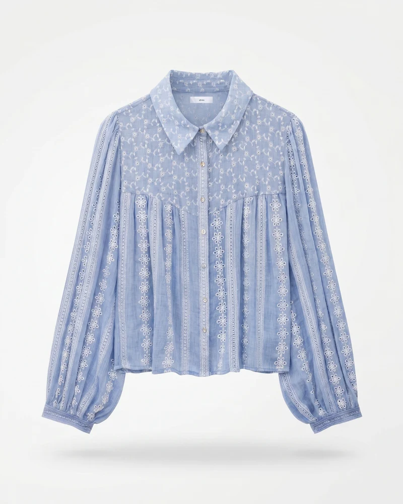 Blouse Shirt Embroidery Blue