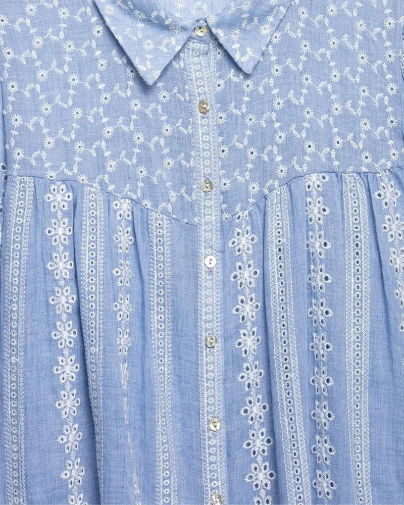 Blouse Shirt Embroidery Blue