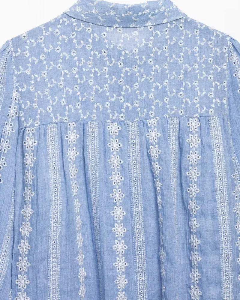 Blouse Shirt Embroidery Blue
