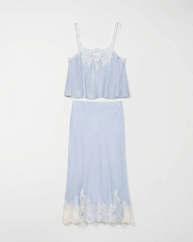 Blue Lace Short Top + Skirt Set