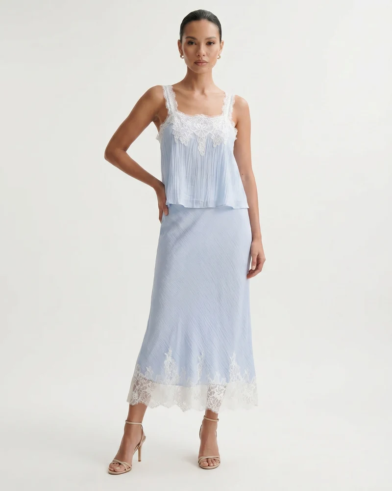 Blue Lace Short Top + Skirt Set