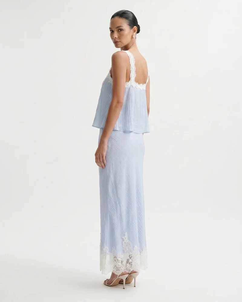 Blue Lace Short Top + Skirt Set