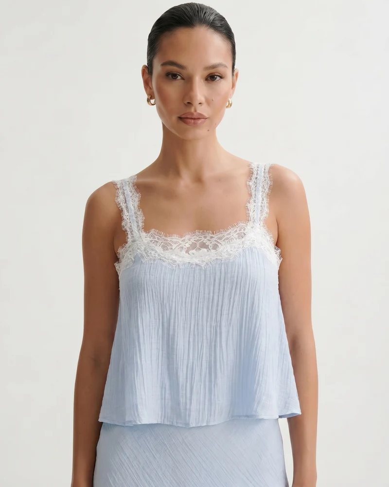 Blue Lace Short Top + Skirt Set
