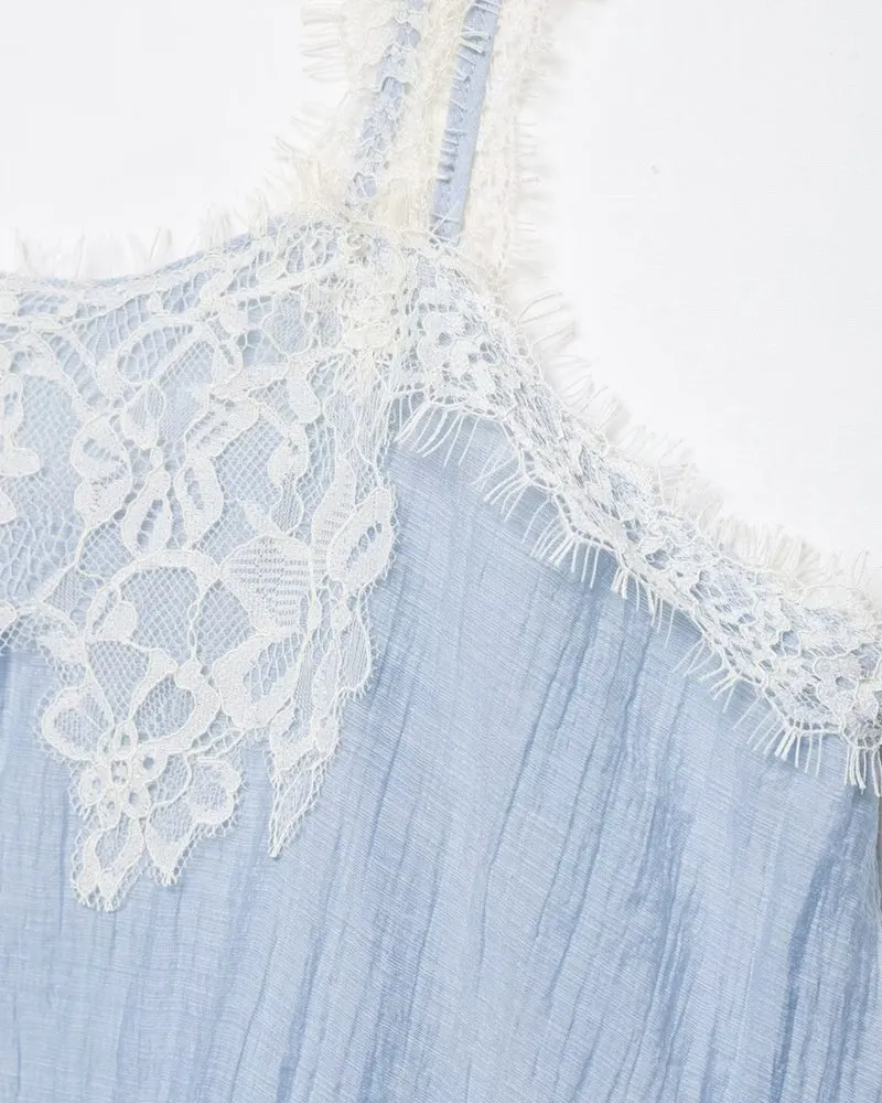 Blue Lace Short Top + Skirt Set