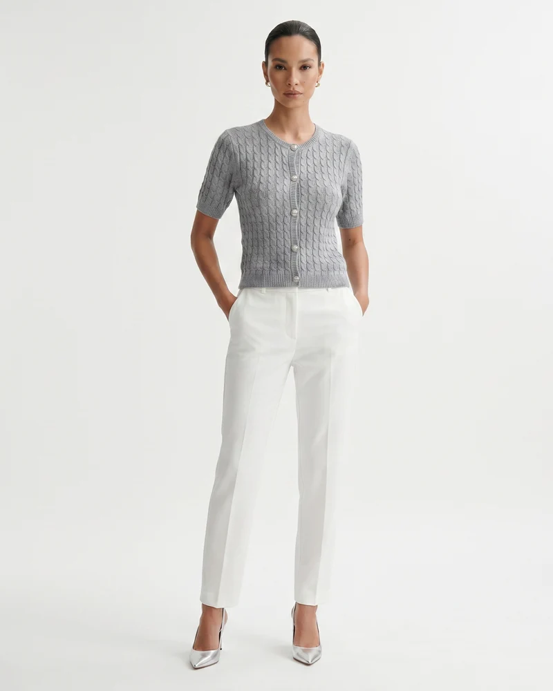 Slim Fit Knitted Short-sleeved Short Cardigan