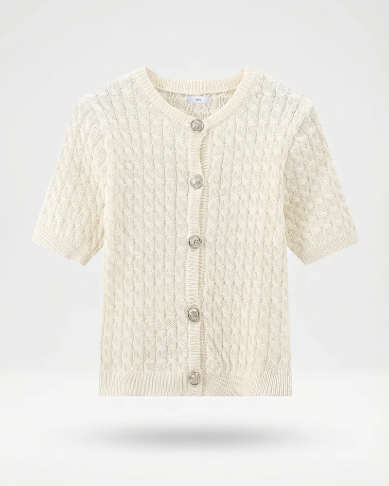 Slim Fit Knitted Short-sleeved Short Cardigan