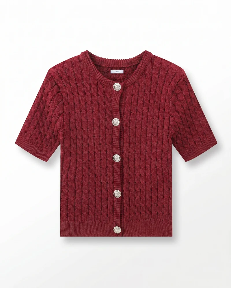 Slim Fit Knitted Short-sleeved Short Cardigan