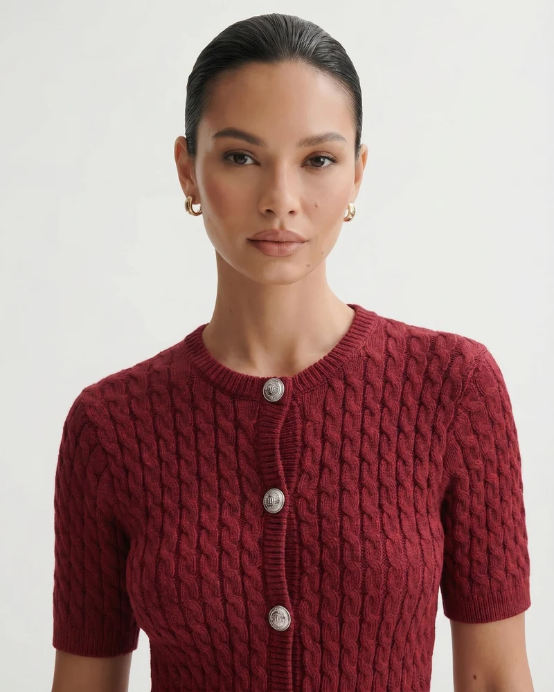 Slim Fit Knitted Short-sleeved Short Cardigan