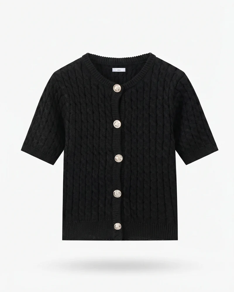 Slim Fit Knitted Short-sleeved Short Cardigan