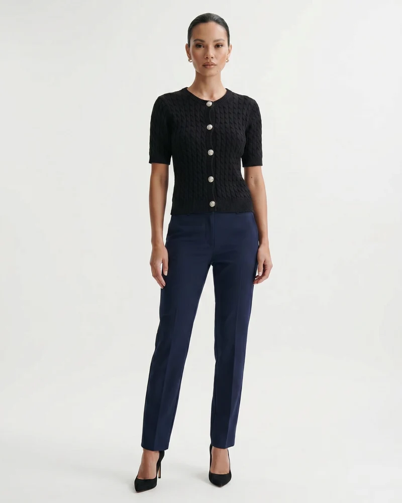 Slim Fit Knitted Short-sleeved Short Cardigan