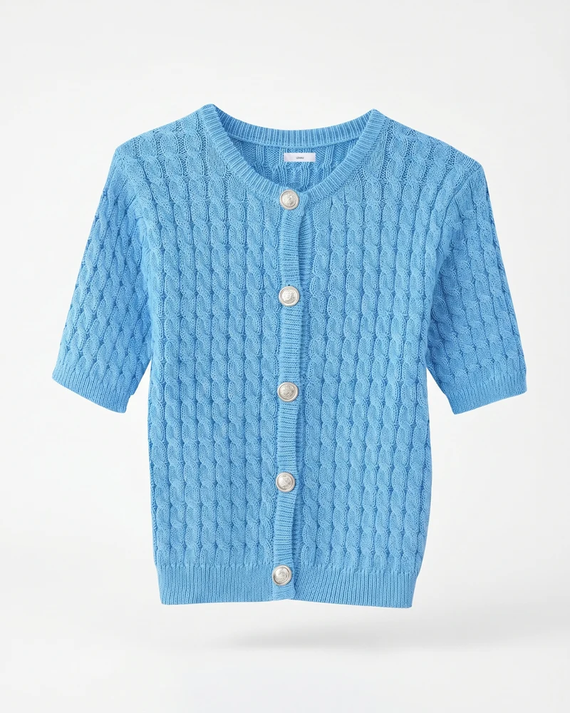 Slim Fit Knitted Short-sleeved Short Cardigan