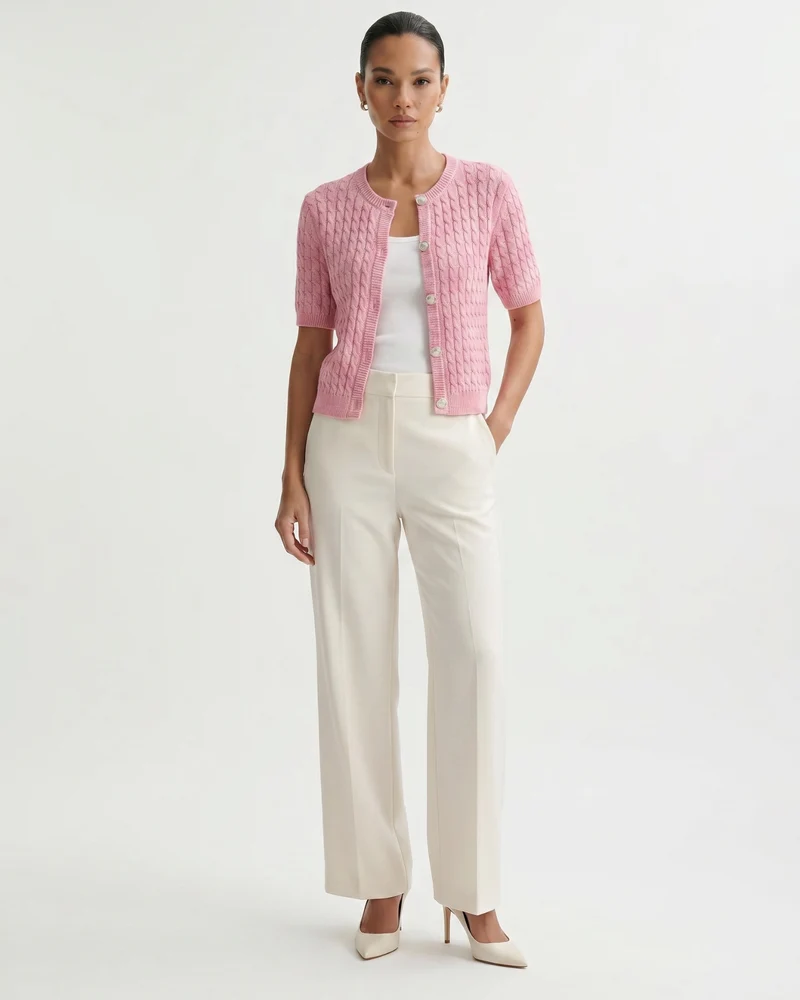 Slim Fit Knitted Short-sleeved Short Cardigan