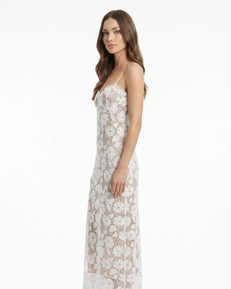 White Lace Mesh Sling Dress