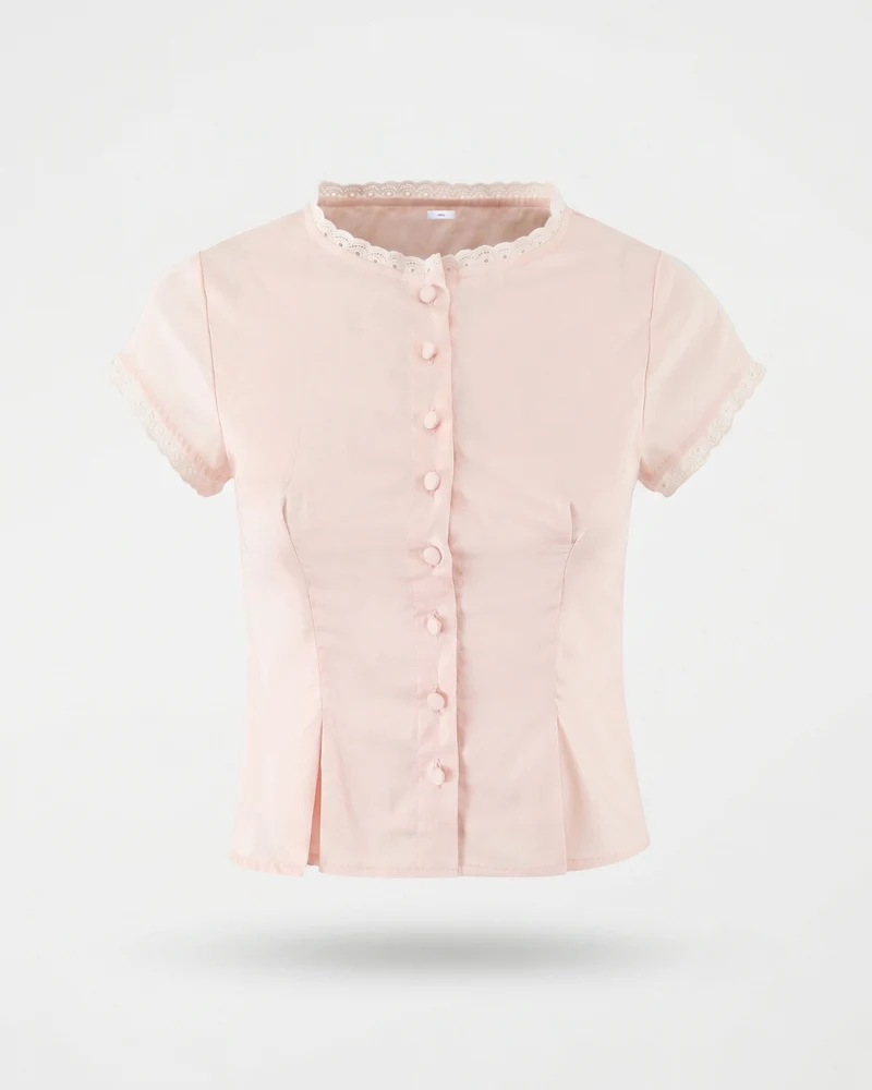 Pink Round-Neck Lace Shirt