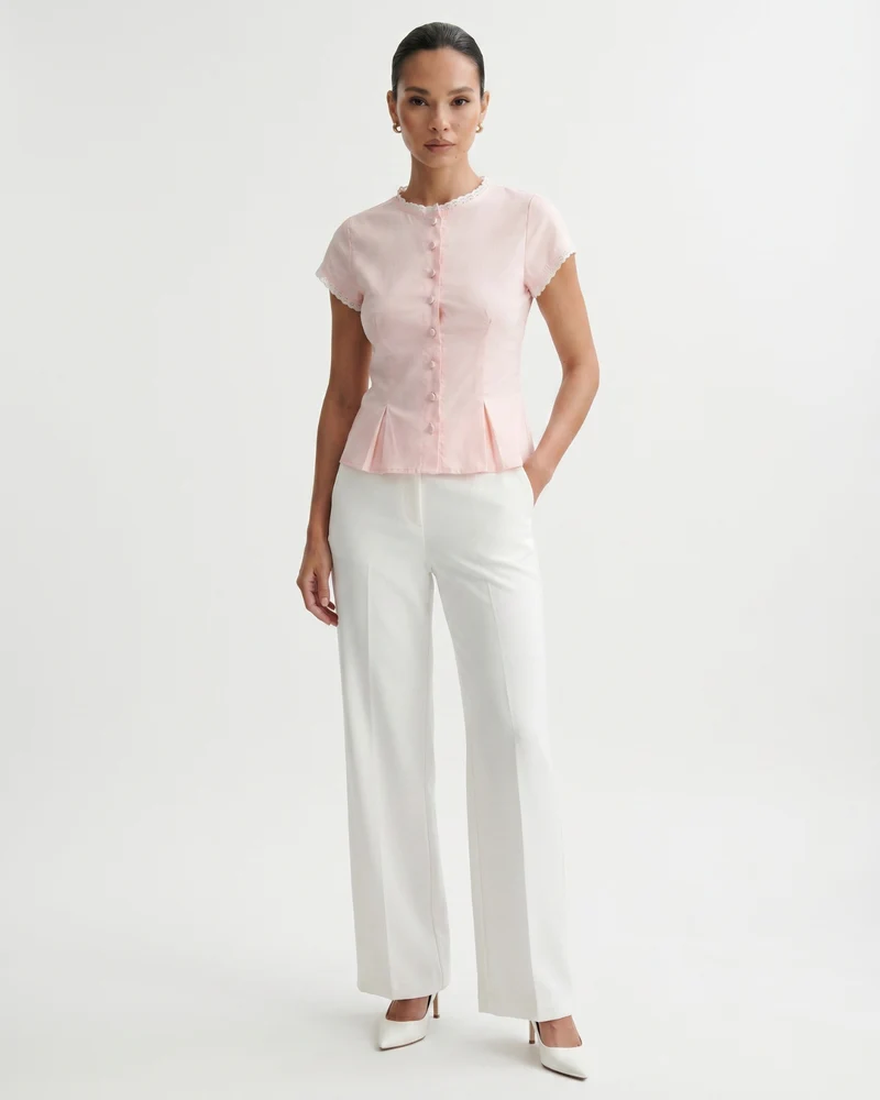 Pink Round-Neck Lace Shirt