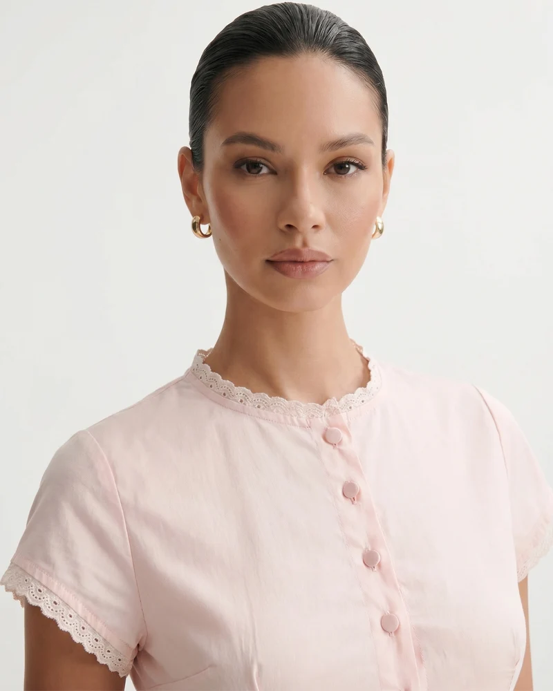 Pink Round-Neck Lace Shirt