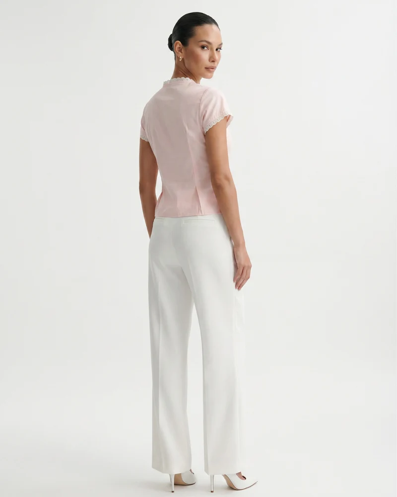Pink Round-Neck Lace Shirt