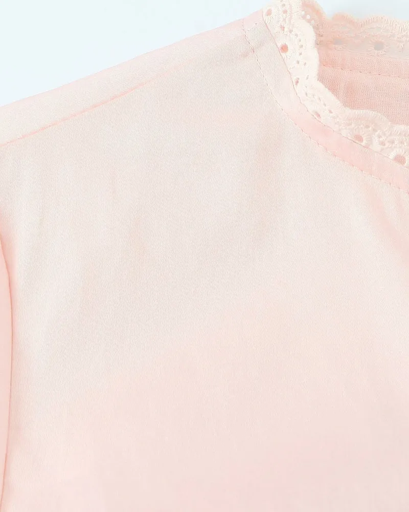 Pink Round-Neck Lace Shirt