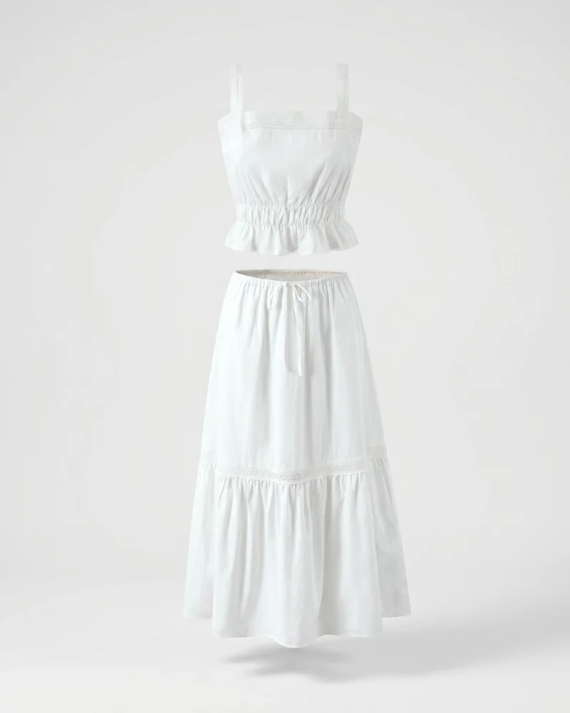 French Style White Set Lace Top + Skirt