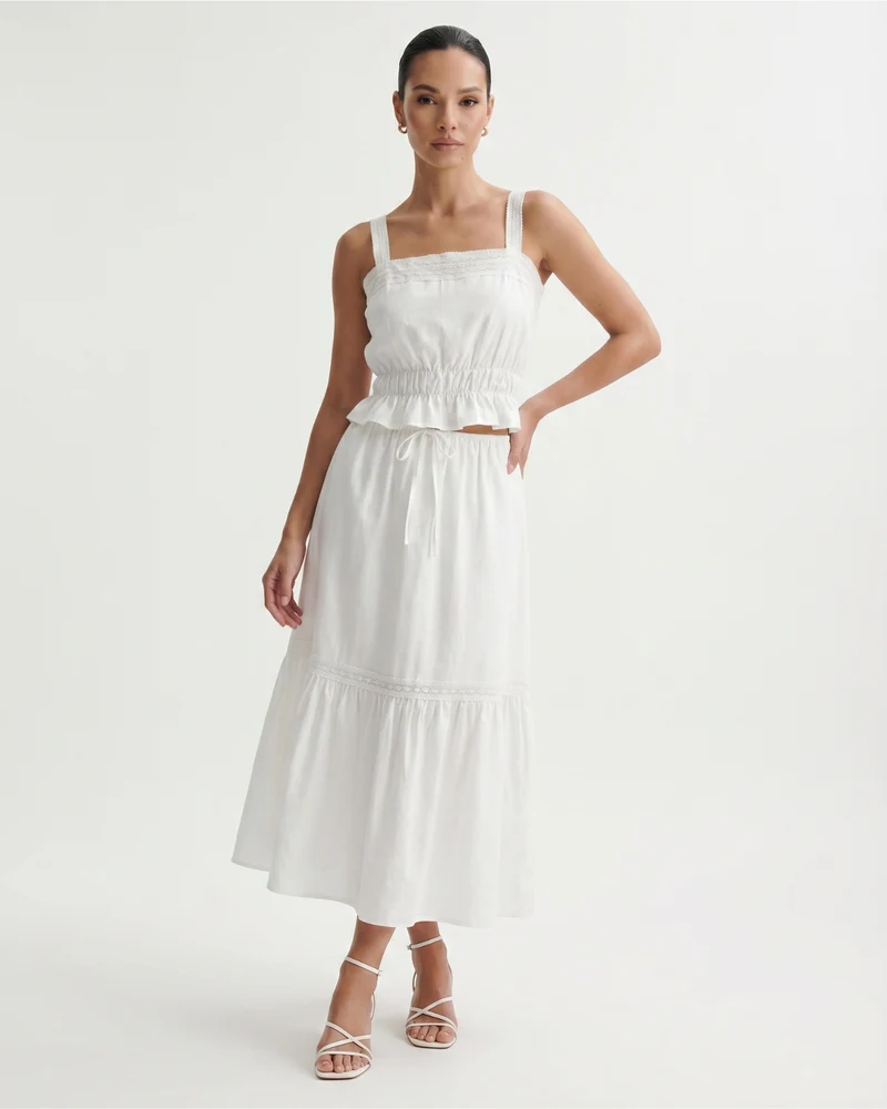 French Style White Set Lace Top + Skirt