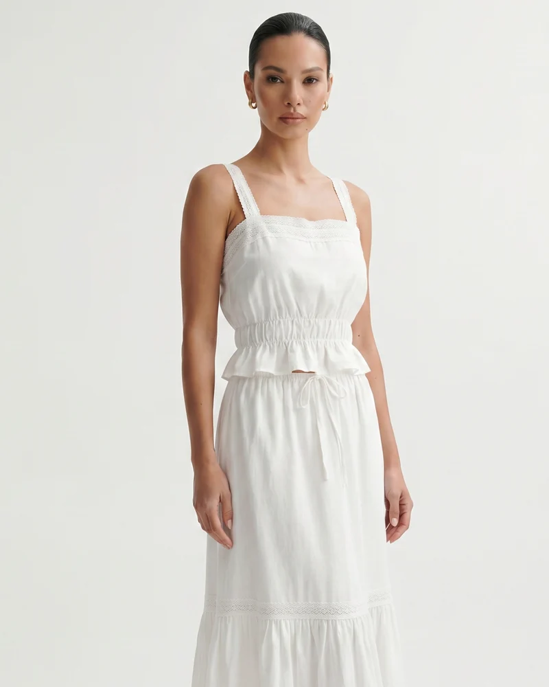 French Style White Set Lace Top + Skirt