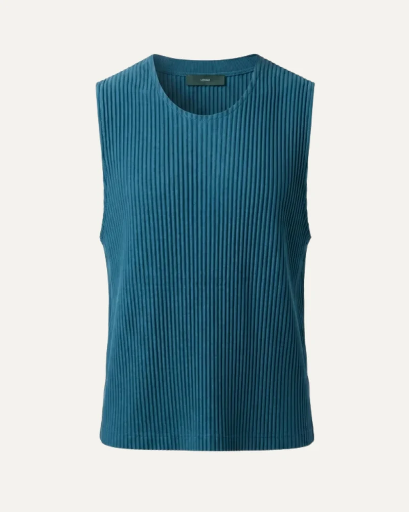 High-End Pleated Nuba Blue Vest T-shirt