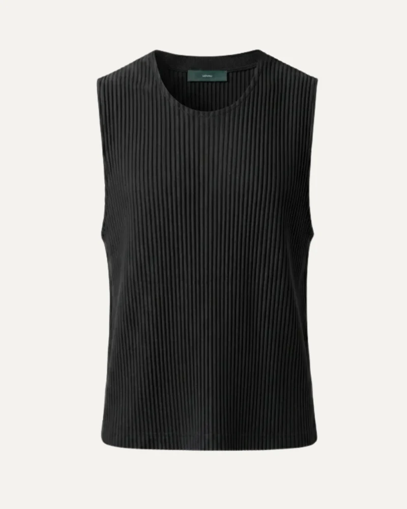 High-End Pleated Black Vest T-shirt