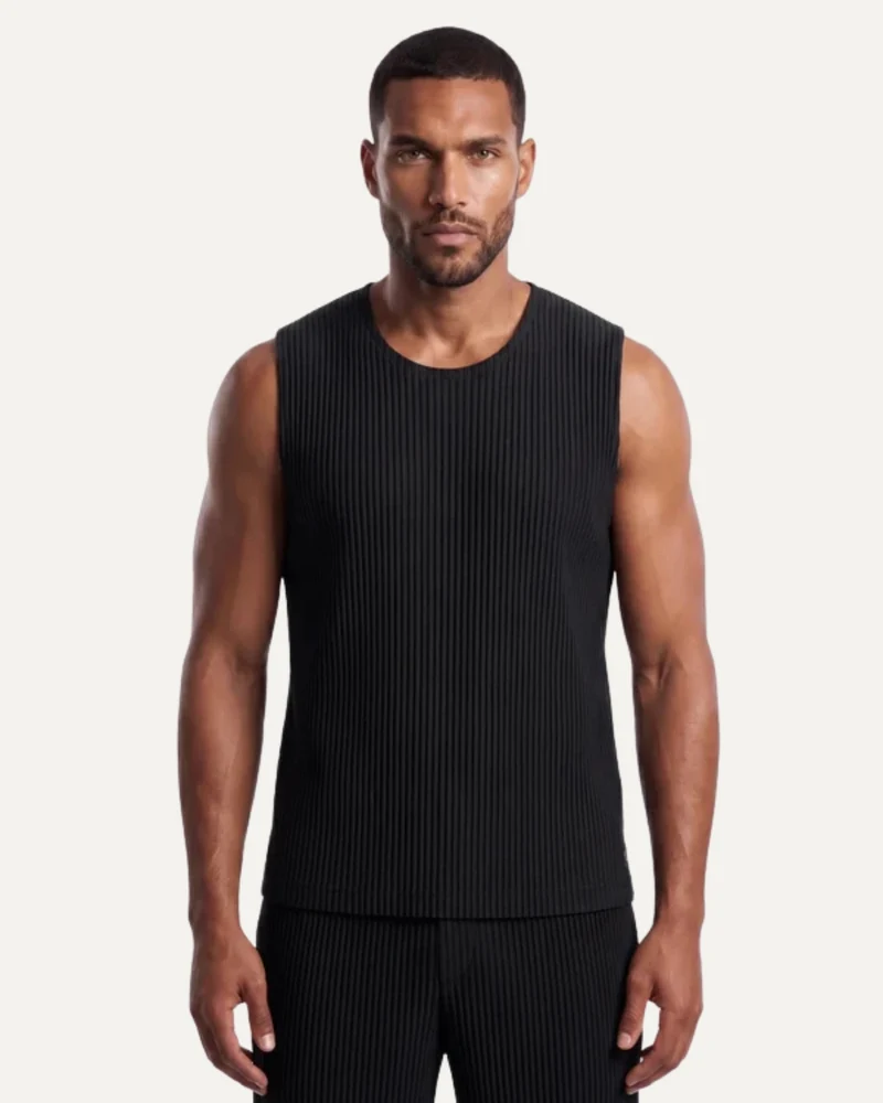 High-End Pleated Black Vest T-shirt