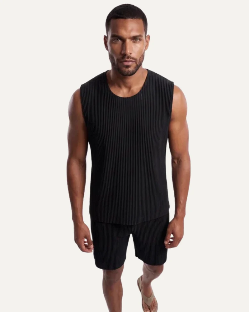 High-End Pleated Black Vest T-shirt