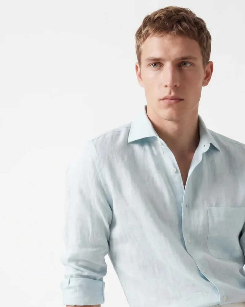 Contemporary Mint Blue Linen Shirt
