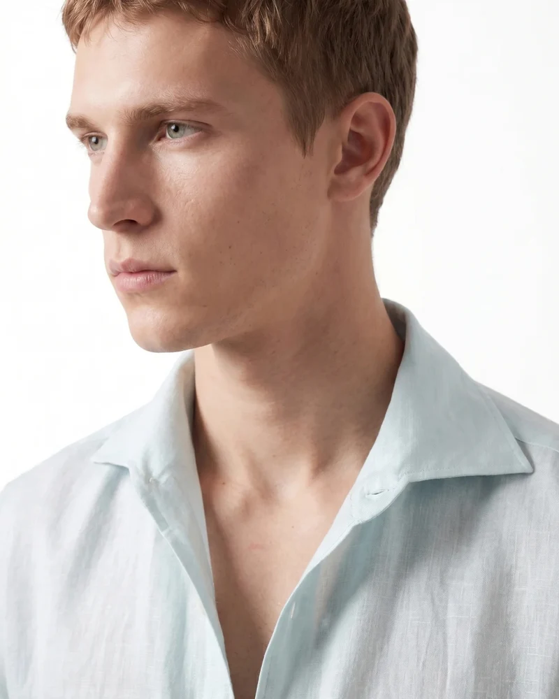 Contemporary Mint Blue Linen Shirt