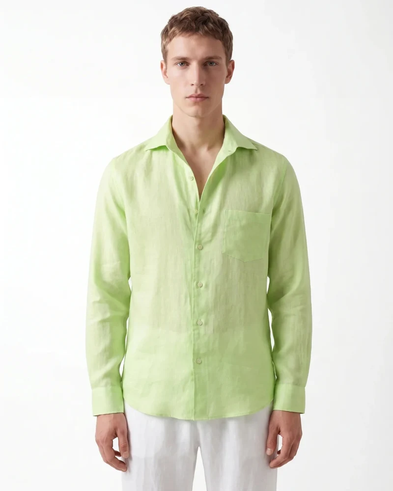 Contemporary Apple Green Linen Shirt