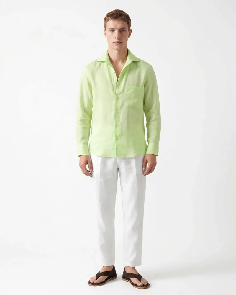Contemporary Apple Green Linen Shirt
