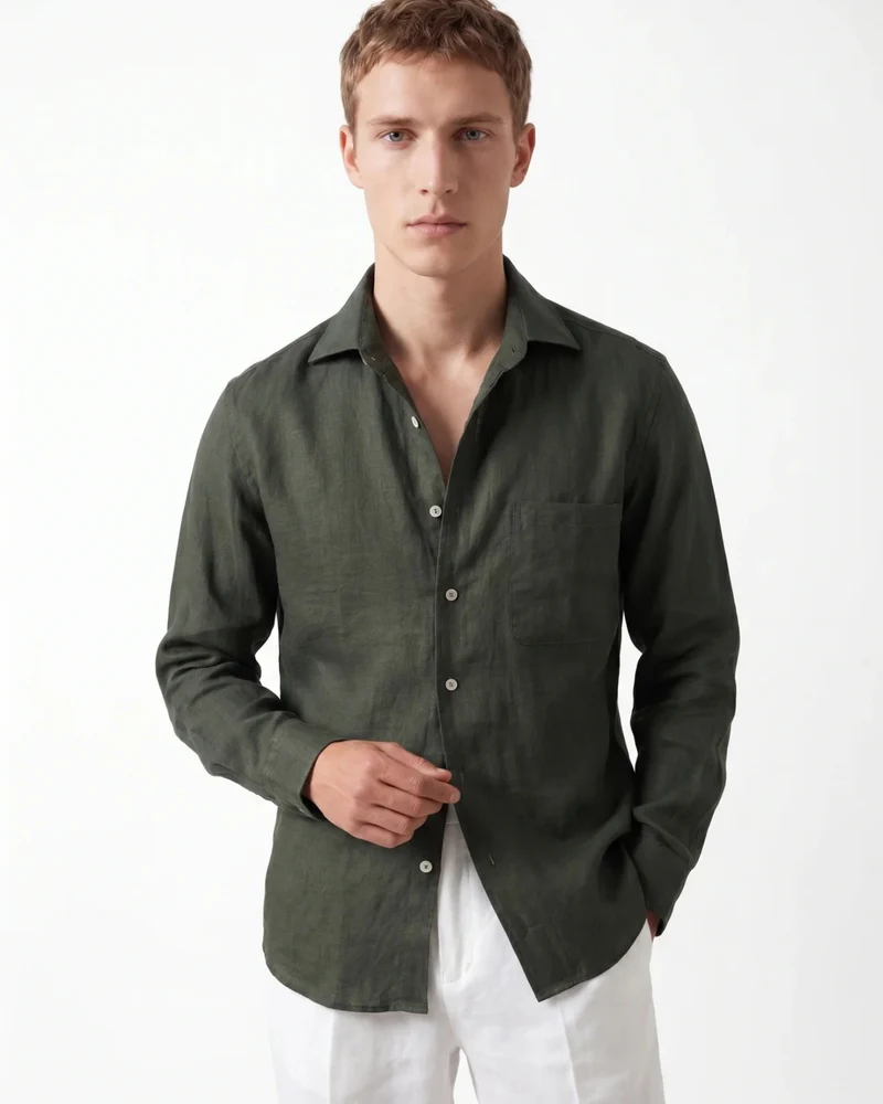 Contemporary Dark Green Linen Shirt