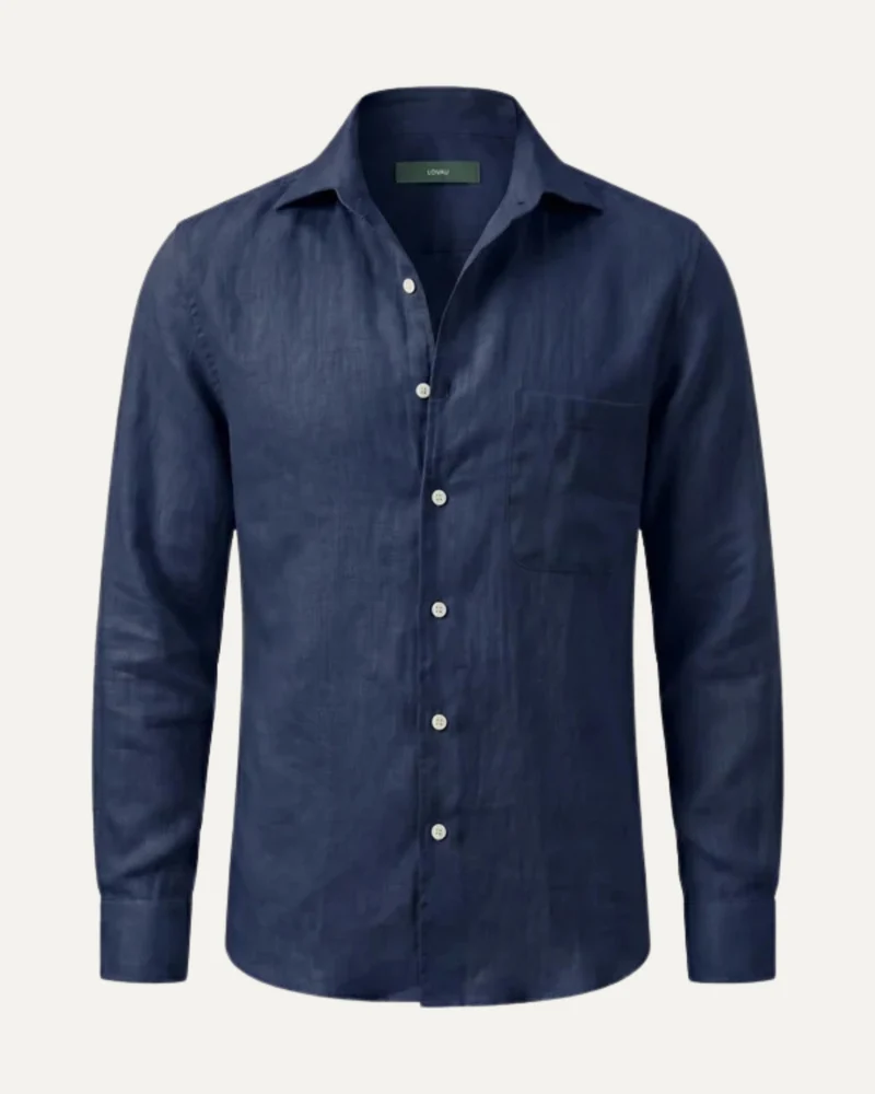 Contemporary Navy Blue Linen Shirt