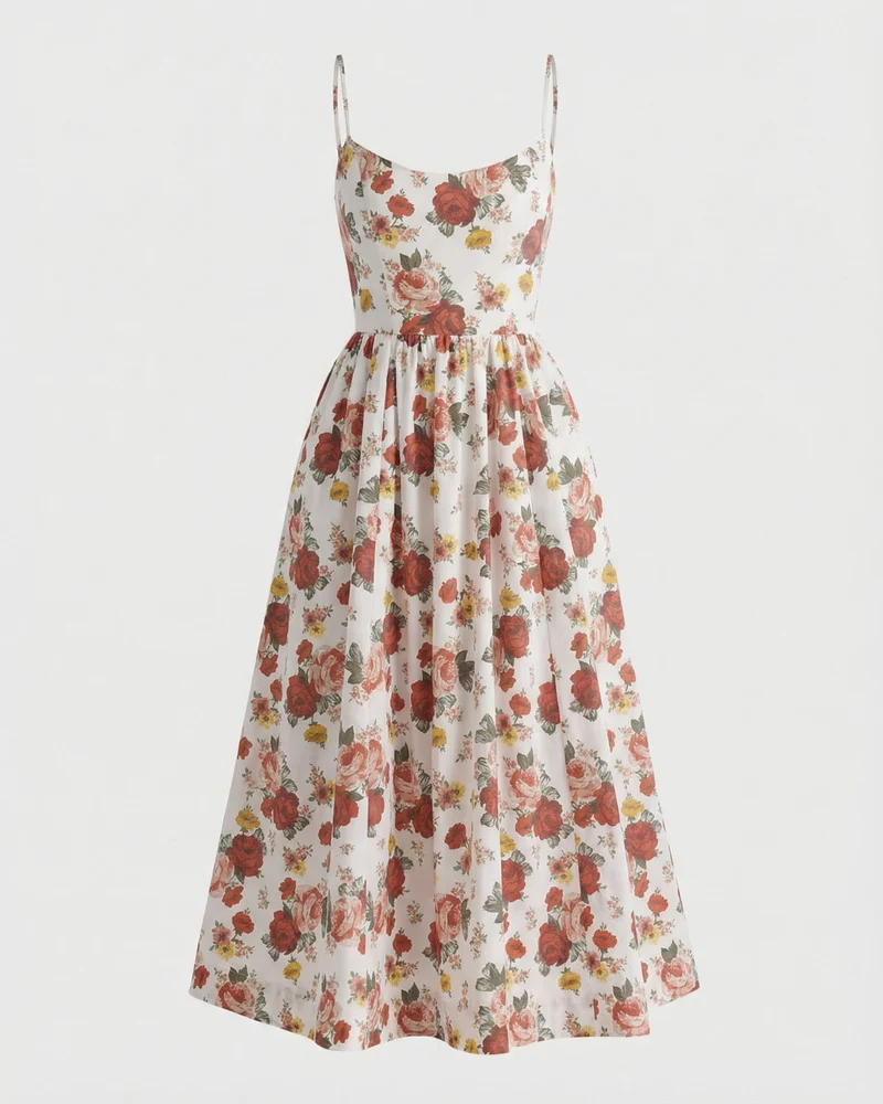 Mira Border Red Flowers Dress