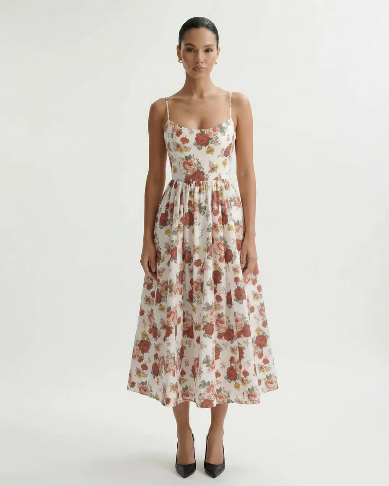 Mira Border Red Flowers Dress