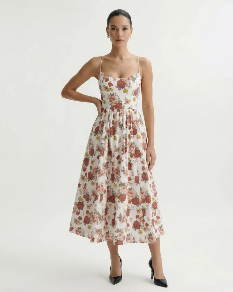 Mira Border Red Flowers Dress