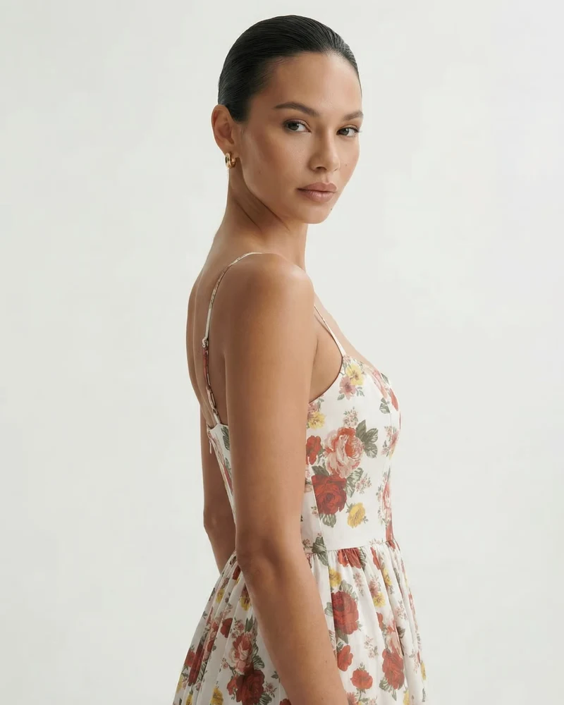 Mira Border Red Flowers Dress