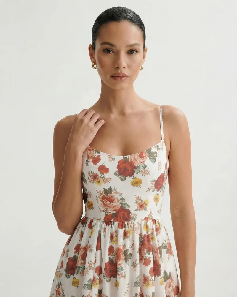 Mira Border Red Flowers Dress