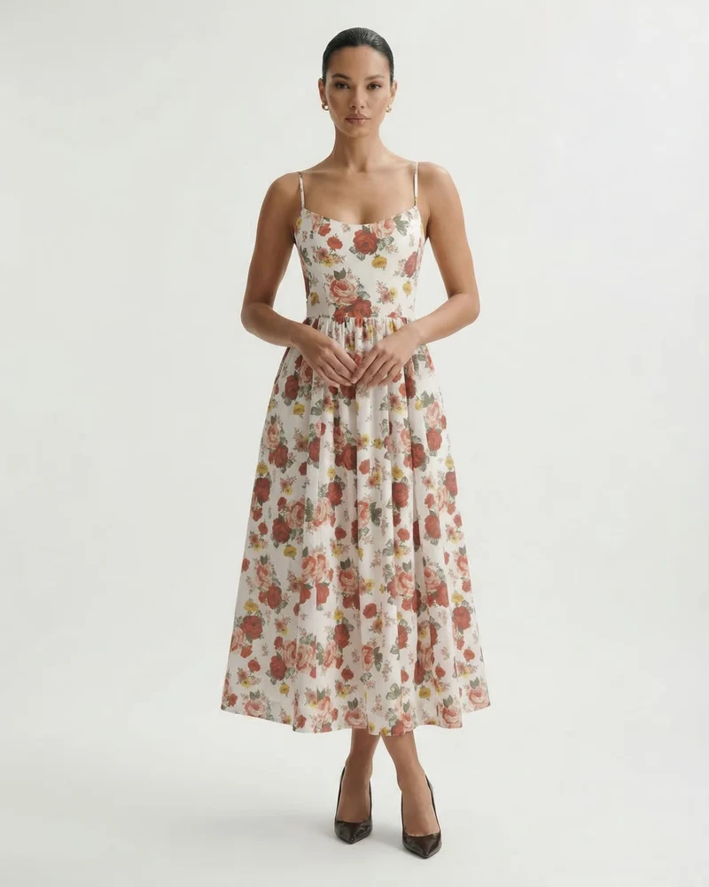 Mira Border Red Flowers Dress