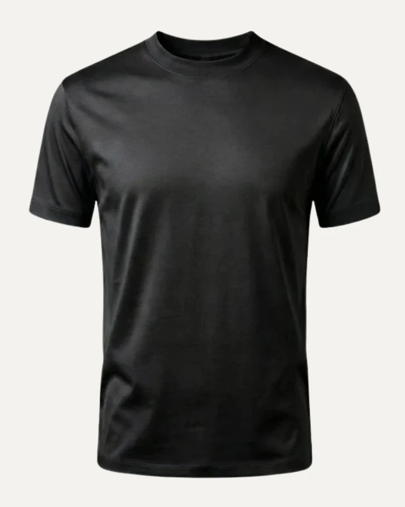 High-Count Black Mercerized Cotton Round Neck Breathable T-Shirt