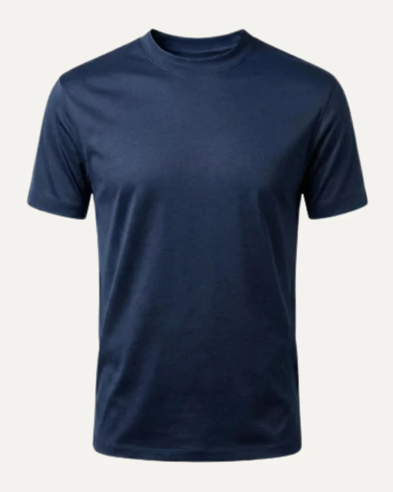 High-Count Dark Navy Mercerized Cotton Round Neck Breathable T-Shirt