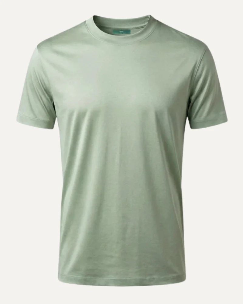 High-Count Green Tea Mercerized Cotton Round Neck Breathable T-Shirt