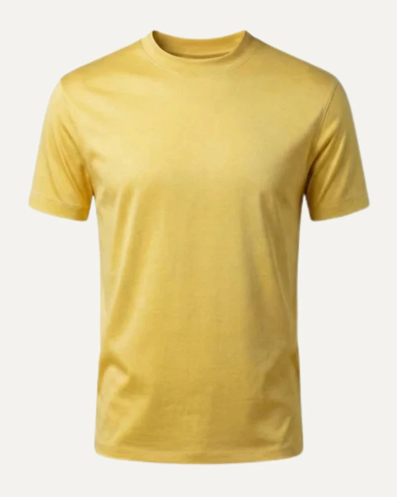 High-Count Dark Yellow Mercerized Cotton Round Neck Breathable T-Shirt