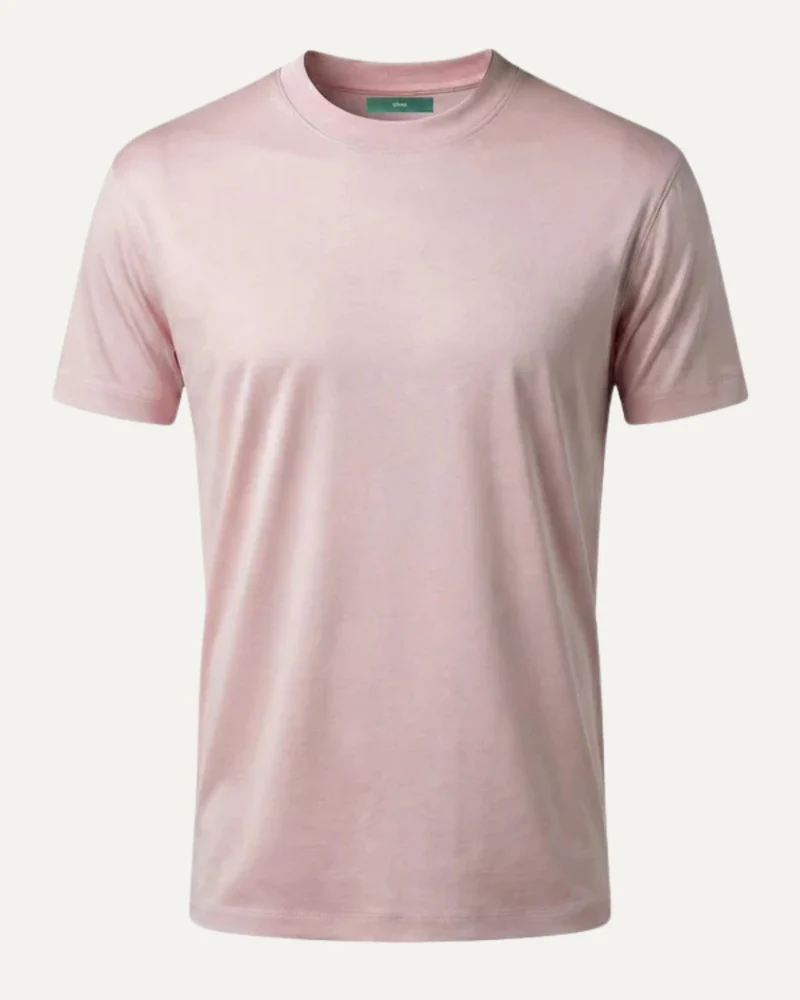 High-Count Pink Mercerized Cotton Round Neck Breathable T-Shirt