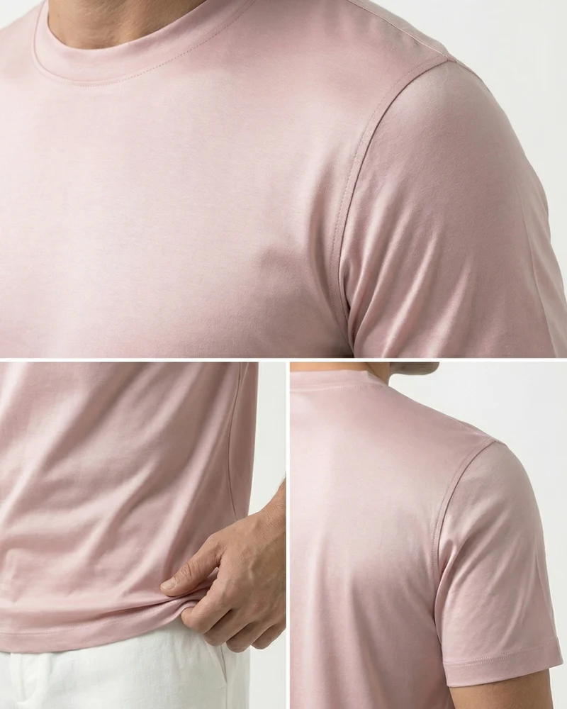High-Count Pink Mercerized Cotton Round Neck Breathable T-Shirt