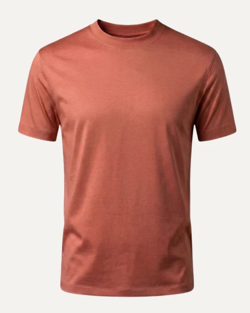 High-Count Red Cream Mercerized Cotton Round Neck Breathable T-Shirt