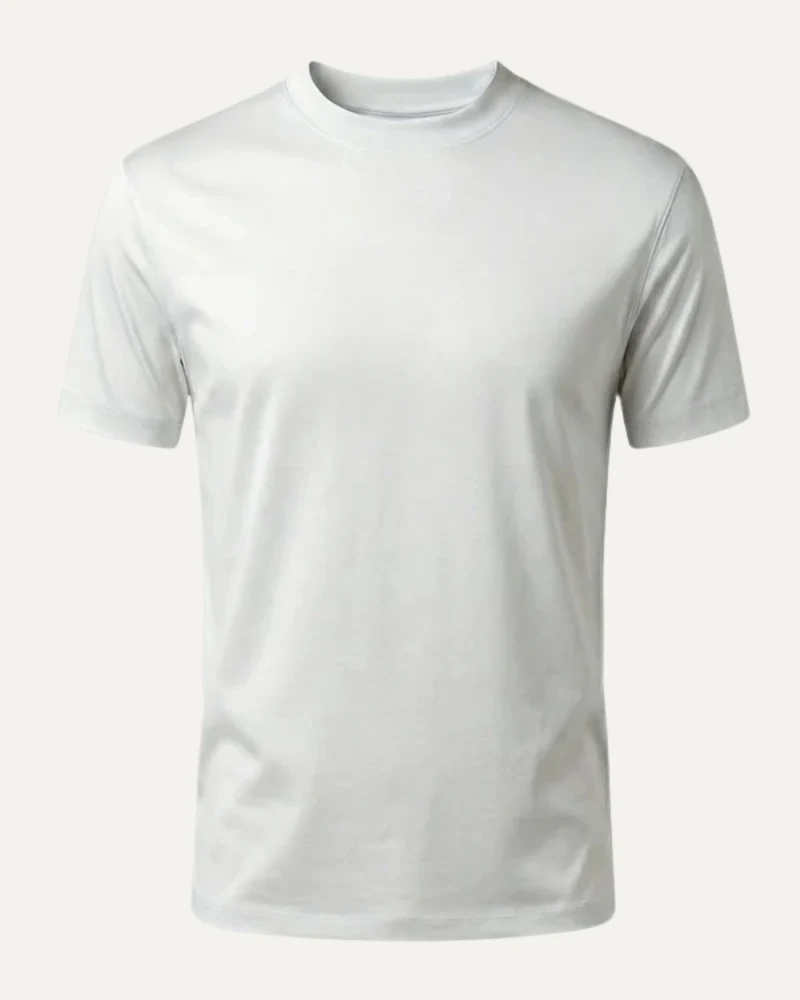 High-Count White Mercerized Cotton Round Neck Breathable T-Shirt